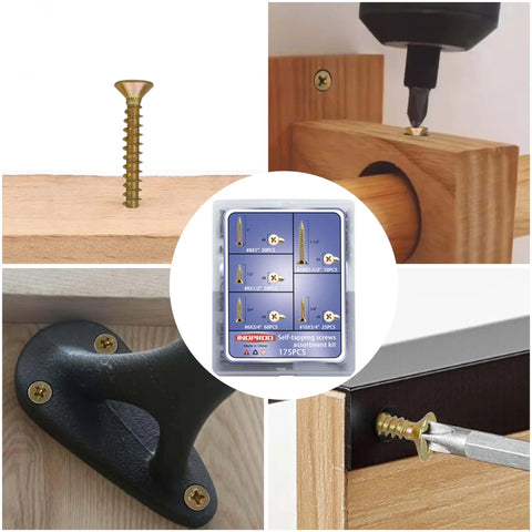 Wood Screws Kit 175 Pieces Self Tapping Screws Set Yellow Zinc Plated Flat Head Phillips Assorted Wood Screws in use