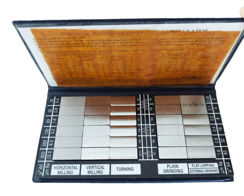 30 Piece Surface Roughness Standards Set With Ra 0.05 To 12.5um Comparators For Quick No Fuss Roughness Testing And Gauge Calibration In Manufacturing open case with sample blocks