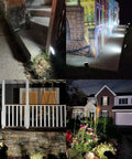 Outdoor Solar Lights IP68 Waterproof With 56 LEDs illuminating garden pathways and house exteriors at night.