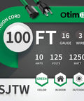 100 Ft 16/3 SJTW Green Outdoor Extension Cord With 3 Prong Grounded Plug 10 Amp 1250 Watt Water and Weather Resistant