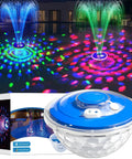 Two In One Floating Pool Fountain With Lights For Inground And Above Ground Pools, LED Underwater Light Show in use at night