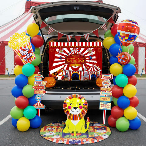 Circus Theme Party Decorations Kit With Balloon Garland In Red Blue Yellow Green Teal Foil Hot Air Balloons Lion Balloons