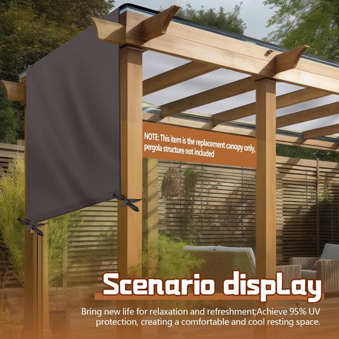All Weather Pergola Replacement Canopy For Outdoor Patio Porch Backyard 16 By 8 Ft Waterproof Shade Top Cover in coffee color