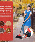 Person sweeping leaves on sidewalk with Beefy Heavy Duty Angle Broom With 55 Inch Adjustable Iron Handle And Stiff Bristles