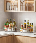 Smooth Operator 12 in Lazy Susan Turntable 4 Pack Crystal Clear BPA Free Plastic pantry organizer with spices and oils.