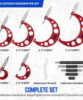 Six-Piece Outside Micrometer Set 0-6 Inches With Carbide Tips, Calibration Standards, Ratchet Stop, Pro Grade Tools