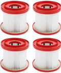 4 Pack HEPA Wet Dry Vacuum Filter For Milwaukee 49-90-1900 Compatible With Gallon Vacs shown with four red and white filters