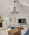 Farmhouse Wagon Wheel Chandelier 20 Inch Black Brown Iron With 6 Lights Round Rustic Kitchen Island Pendant Light in living room