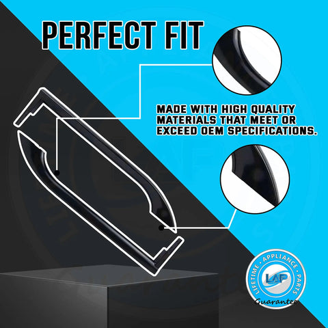 Black 17 Inch Refrigerator Door Handles Replacement For Frigidaire Models With Part Numbers 5304506471 5304504510 5304504509 AP6036332 5304486361 242059503 242059506 242059401 Easy Install Kit Durable Black Finish, showing perfect fit and high-quality material details with OEM specifications.
