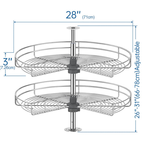 28 Inch Corner Cabinet Lazy Susan Turntable With 270 Degree Rotation, Adjustable Height Chrome Replacement Shelves shown