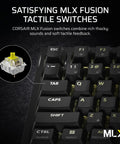 Close-up of Top Shelf Wireless 75 Percent Gaming Keyboard featuring Hot Swap MLX tactile switches and black keycaps.