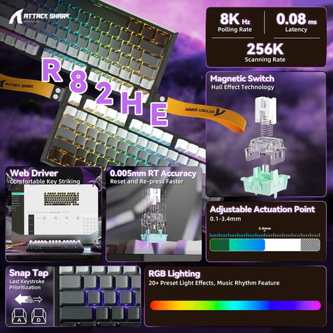 75 Percent Magnetic Gaming Keyboard Packed With 8K Polling Rate And Instant Rapid Trigger For Zero Lag Action Wired RGB Moonlight Build showing RGB lighting and magnetic switch details.