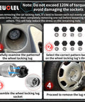 Steps for using All In One 12 Piece Wheel Locking Nut Key Kit For Mercedes Benz Vehicles to remove wheel lug nuts.
