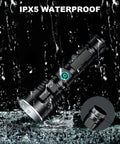 Beast 900,000 Lumen Rechargeable Flashlight Two Pack With 12 Hour Run Time, XHP70 LED, 3 Modes, Ultra Bright IPX5 Waterproof Torch showing waterproof feature.