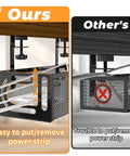 Comparison of under desk cable management tray, featuring our no drill steel desk organizer with side opening for easy cable routing.