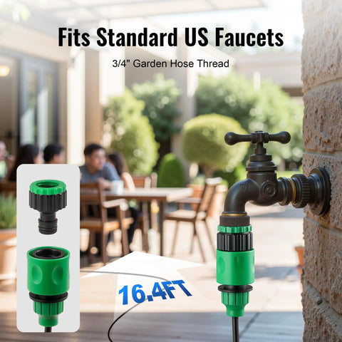 Magnetic Outdoor Fan Misting Kit With Triple Nozzle Design, 16.4 Foot Misting Line adapter fits US faucets
