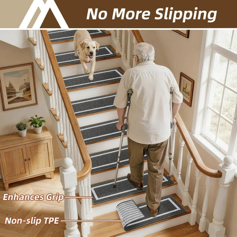 Soft Stair Treads Non Slip Carpet Mats 28 Inch By 9 Inch Indoor Stair Runners for Wooden Steps Kid and Pet Friendly in use