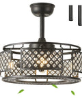 Farmhouse Crystal Cage Ceiling Fan With Remote Light 3 Speeds Cozy Vibe in metal and crystal, two downrods shown