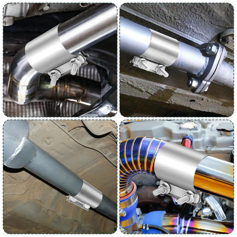 Four Piece 2.5 Inch Exhaust Clamp Set Stainless Steel 304 Quick No Weld Butt Joint Band Sleeve Coupler for Pipes and Mufflers