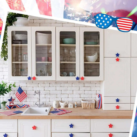 Kitchen with Patriotic Star Cabinet Knob Set 12 Piece Red And Blue Silicone Drawer Knobs For Kitchen Decor 4th Of July Party Decor Easy Assembly With Screws Great Gift For Home And Holiday