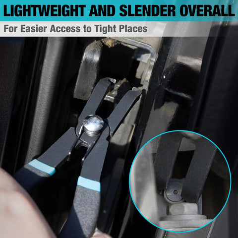 2 Piece Push Pin Pliers Set With Spring Loaded Jaws And 30 Degree And 80 Degree Offset Angles used for auto clip removal