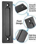 Matte Black Sliding Barn Door Handle Eight Point Six Inch Flush Pull Heavy Duty With Screwdriver And Screws For Cabinets Closets Drawers And Gates Easy Flush Design For Doors One And Quarter Inch Thick With Seven Inch Hole Distance 180mm, showing front view with smooth surface and flush design.