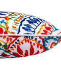 Close-up of colorful paisley pattern on All-Weather Water-Resistant Outdoor Pillows Set of 2, 12x20 Inch, with inserts for patio furniture.