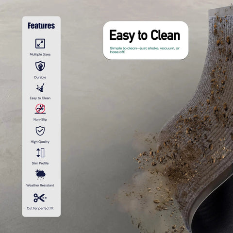Extra Large Heavy Duty Commercial Entrance Rug Top Notch Walk Off Mat Built Tough For Heavy Foot Traffic Water Resistant Boot Scraper Gray Floor Mat shows clean dirt being removed.
