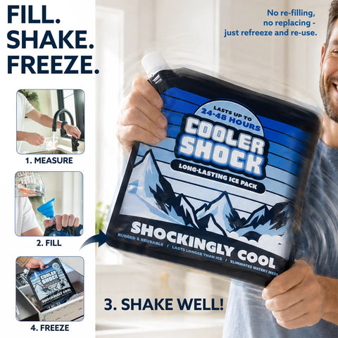 Giant Reusable Ice Packs For Large Coolers, 14X10 Inch Leakproof Freezer Blocks shown being filled for outdoor use.