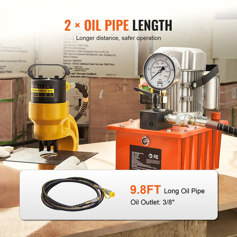 Heavy Duty Electric Hydraulic Pump Setup With Extended Remote Hose And Simple Lever Switch High Pressure For Industrial Press And Jack Jobs Workhorse Reliability All Day Long