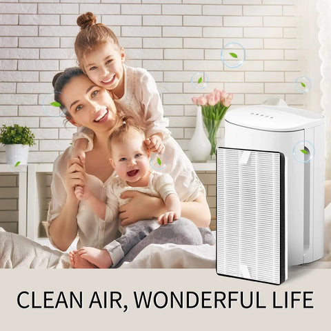 Replacement Filter For 45i Air Purifier, ZHS-3MF2-4H Compatible, shown with family enjoying fresh air indoors