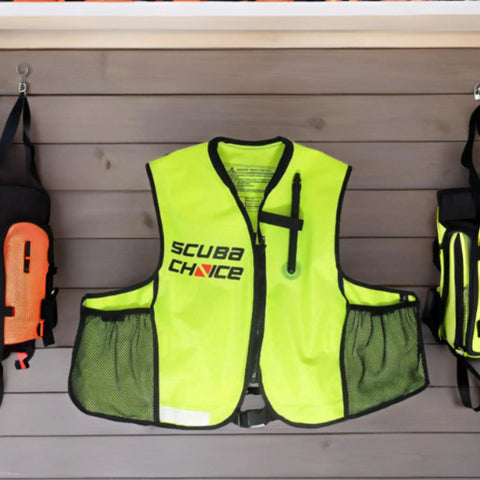 Neon Yellow Snorkel Vest With Pockets for Adults High Visibility Adjustable Buoyancy Oral Inflator Mesh Pockets Fits Waist 30 to 52 Inches for Snorkeling Swimming and Water Sports