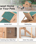 Outdoor Chicken Coop For 2-4 Chickens Wooden Hen House With Nesting Box Ramp And Run Cage Built To Last Waterproof Asphalt Roof Wire Fence 80 Inch Long Poultry Hutch with features displayed
