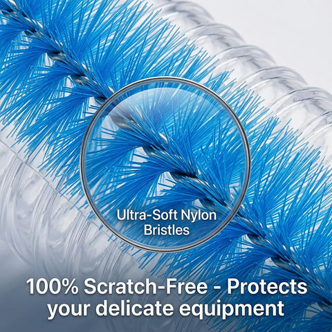 Close-up of blue nylon bristles on 67 Inch Flexible Drain Brush Set With Double Ended Long Hose Pipe Cleaner.