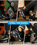 All Day Steel Toe Work Shoes For Men Built Tough With Lightweight Comfort, Rubber Sole, Safety Boots For Construction And Warehouse, Slip Resistant, Breathable, Anti Smash Toe Protection For Long Shifts