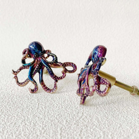Dope Hand Painted Octopus Cabinet Knobs Set Of 2 For Cabinets Drawers Closets And Doors With Mounting Screws Ocean Spirit Dresser Pulls