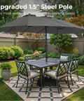 13 Foot Outdoor Patio Umbrella With Base Included, double sided fade resistant canopy over 6 seat dining set on patio