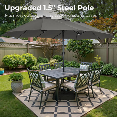 13 Foot Outdoor Patio Umbrella With Base Included, Double Sided Fade Resistant Canopy, Massive Shade For 2 To 6 Seats, Ideal For Deck, Backyard,