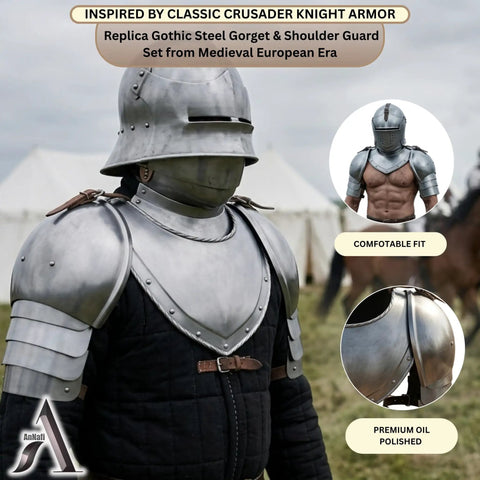 Medieval Shoulder Pauldron Set With Iron Gorget And Spaulders For LARP Ren Faire SCA Knight Armor Cosplay