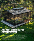 Outdoor animal enclosure with Heavy Duty Half Inch Mesh Wire Cloth Roll 48 In By 100 Ft 19 Gauge Vinyl Coated Welded Chicken Wire Fence.