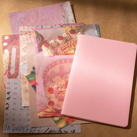 Starter Scrapbook Kit With Aesthetic Ephemera And Junk Journal Supplies featuring pink journal and decorative papers