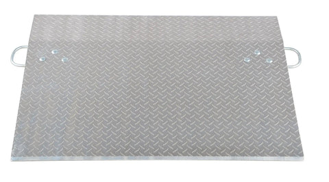 Heavy Duty Aluminum Workhorse Dock Plate 36X36 Inch Economizer Platform with diamond tread surface and handles.