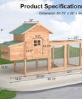 Outdoor Chicken Coop For 2-4 Chickens Wooden Hen House With Nesting Box Ramp And Run Cage Built To Last Waterproof Asphalt Roof Wire Fence 80 Inch Long Poultry Hutch with dimensions