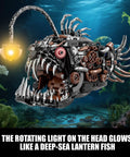 Mechanical Angler Fish Building Set With Light For Home Office Decor And Ocean Themed Lit Fun Lantern Fish Toy Lego Compatible Sea Creature STEM Gift Idea For Adults And Teens 1038 Piece Set, black