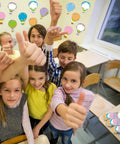 Group of children in classroom with Hot Air Balloon Sticky Notes Bulk Pack, 36 Packs In 9 Styles, 1080 Sheets Total on the wall