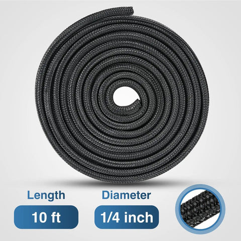10ft Braided Cable Sleeve for DIY Cable Management One Quarter Inch Diameter Split Self Wrapping Wire Loom coiled display