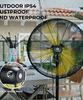 Whisper Quiet 24 Inch Industrial Pedestal Fan With Brushless DC Motor, 5000 CFM Waterproof Heavy Duty Outdoor Fan in rain, patio setting