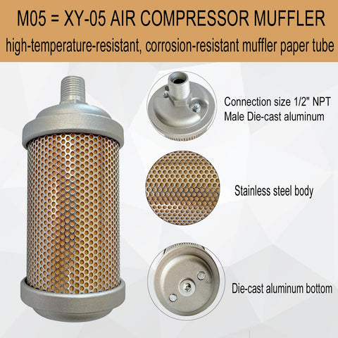 Air Compressor Muffler Half Inch NPT Male Fitting Quiet Exhaust Silencer For Compressors Dryers And Industrial Air Systems