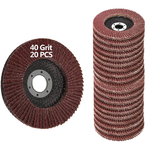 20 Pack 4.5 Inch Flap Discs 40 Grit For Angle Grinder With 7/8 Inch Arbor Aluminum Oxide Abrasives, stacked and single disc view