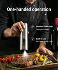 Xinkor Electric Salt And Pepper Grinder Set With Usb Rechargeable Charging Base Auto Sensor Cordless Pepper Mill Kitchen Spice Shaker For Dining Table used to season steak with fresh herbs.
